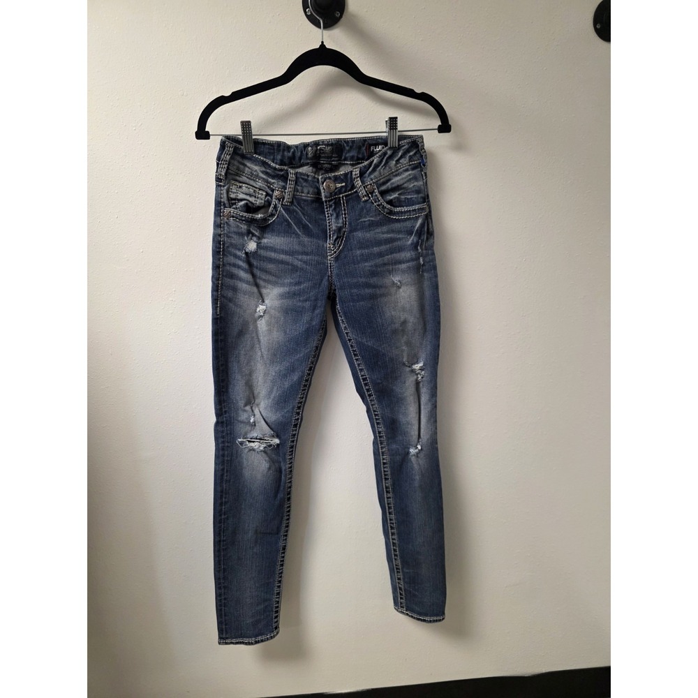 Silver Jeans Co Boyfriend Distressed Skinny Jeans W27L29 Medium Wash Fluid Denim